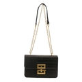 Chic black crocodile embossed crossbody bag with gold interlock clasp and chain strap - Black