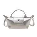 Sac à main argenté métallisé à texture plissée brillante avec poignée supérieure - Argenté
