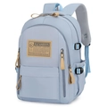 Sac à dos bleu clair imperméable avec détails en cuir et bretelles rembourrées - Bleu