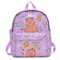 Lavender cartoon bear student backpack with large capacity and lucky life prints - Purple