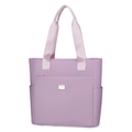 Lavender purple lightweight oxford cloth tote bag with front zipper pocket and side pockets - Purple