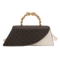 Borsa vintage con monogramma marrone e pelle crema con manico a spirale dorato - Bianco
