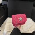 Quilted magenta crossbody bag with sparkling star and silver chain strap - Rose Pink