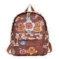 Brown backpack with cute cartoon capybara prints and peach patterns for students - Khaki