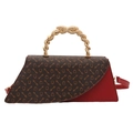 Borsa retrò francese con stampa leopardata, pelle rossa e manico in metallo a serpente - Rosso
