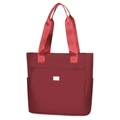 Large capacity dark red nylon tote bag with front pocket and dual handles for daily commute - Red