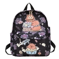 Cute black cartoon bear backpack with waterproof nylon fabric and sweet print - Black