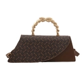 Borsa a tracolla marrone vintage con motivo equestre e manico a serpente dorato - Marrone