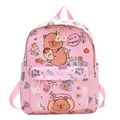 Pink cartoon bear backpack for students with multiple pockets and cute cherry patterns - Pink