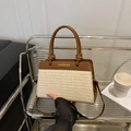 Borsa a tracolla intrecciata alla moda in beige e marrone con manici in pelle - Marrone