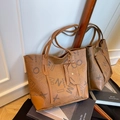 Classic brown tote bag with letter prints and matching hanging pouch for women - Brown