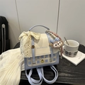 Rucksack im britischen Stil in Blau und Beige mit Katzenprint und Plüsch-Anhänger - Mit Anhänger / Blau