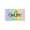 Holographic thank you card featuring a black smiley face and rainbow gradient finish - Smiley Script Style (s635-D)