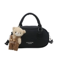 Minimalist black lychee texture crossbody bag with cute plush bear pendant accessory - Black With Pendant