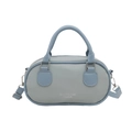 Light blue lychee texture leather handbag with silver logo and detachable strap - Blue Without Charm