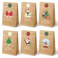 Set of 6 Christmas kraft paper gift bags with cartoon Santa and reindeer illustrations - Mixed Cartoon Christmas Style (s623#Set of 12)