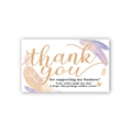 Holographic thank you card with purple and orange feathers for package inserts - Feather Decoration Style (s639-F) / 30 Sheets