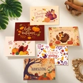 6er-Set Thanksgiving-Karten mit Kürbissen und Truthähnen auf herbstlichem Hintergrund - Herbst Erntedank Illustrationsserie (s617)