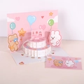 Pink 3D pop-up birthday card set featuring 18th anniversary cake and cartoon animals - Pink 3D Cake