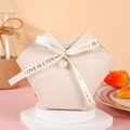 Elegant cream leather wedding favor bag with faux pearl and love ribbon decoration - Off White
