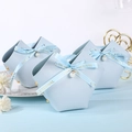 Elegant light blue faux leather wedding favor bag with pearl and ribbon bow detail - Blue