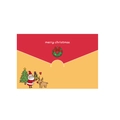 Close-up of Merry Christmas card with reindeer, Santa, and tree illustrations - Santa And Christmas Tree Style (s598-2)