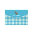 Detail of blue plaid Christmas card envelope with Merry Christmas text and festive ornaments - Blue Green Plaid Christmas Ball Style (s598-3)