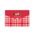 Close-up of Merry Christmas gift envelope with red plaid and festive cartoon animals - Red Plaid Cartoon Animals Style (s598-4)