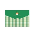 Close-up of green checkered Christmas envelope featuring a cute fox and merry christmas text - Green Plaid Cartoon Fox Style (s598-6)