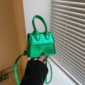 Mini green croc-embossed handbag with metallic finish and top handle for women - Green