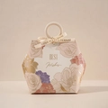 Hexagonal floral wedding gift box with wooden ring handle in soft pink and orange - L / Champagne (Wood Ring Ribbon)