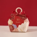 Deep red wedding candy box with wooden ring handle and gold floral pattern decoration - L / Red (Wood Ring Ribbon)