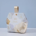 Light blue floral wedding favor box with gold ribbon handle and BEST Wishes text - Blue (Leather Handle)