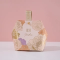 Pink hexagonal wedding favor box with gold floral patterns and ribbon handle - Peach Pink (Leather Handle)