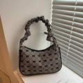 Elegante borsa a scacchi bianca e nera con fiocchi e manico arricciato di tendenza - Marrone