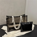 Transparente schwarze PVC-Einkaufstasche mit Baumwollgriffen und innerem PU-Beutel - Schwarz