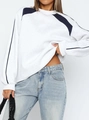 Felpa oversize da donna con maniche a contrasto blu e busto grigio chiaro casuale - S / Grigio chiaro