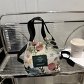 Floral canvas bucket bag with retro print and adjustable shoulder straps - Retro Tri-color Flower Style (Style 2)