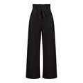 Women's black high-waisted wide-leg trousers with paperbag waist and matching tie belt - S / Black