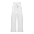 Detail of white high-waisted paper-bag trousers with a decorative tie-up bow belt - S / White