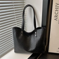 Minimalist black woven tote bag with large capacity for daily use and commuting - Black
