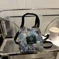 Blue floral jacquard mini bucket bag with adjustable strap and top handles - Blue Floral Style (Style 5)