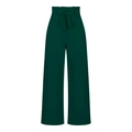 Detail of high waisted paperbag trousers with a stylish bow tie belt in dark green - S / Dark Green