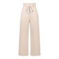 Elegant high waisted wide leg trousers in light apricot pink with a matching fabric bow belt - S / Apricot