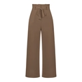 Women's high waist paperbag wide leg trousers in brown with bow belt tie - S / Khaki