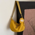 Versatile yellow canvas half-moon crossbody bag with an adjustable strap and mini pouch - Pink