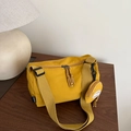 Mustard yellow canvas crossbody bag with wide strap and matching round coin purse detail - Yellow