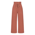 Detail of high waisted brick red wide leg trousers with stylish paperbag waist bow - S / Brick Red