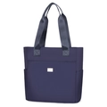 Large dark purple nylon tote bag with dual handles and side pockets for commute - Blue