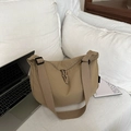 Khaki large capacity nylon crescent crossbody bag with adjustable wide strap for summer - Khaki